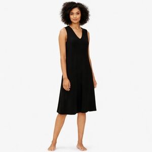 Eileen Fisher Luxe Merino Wool Stretch Lagenlook Midi Sweater Dress Blk Petite M